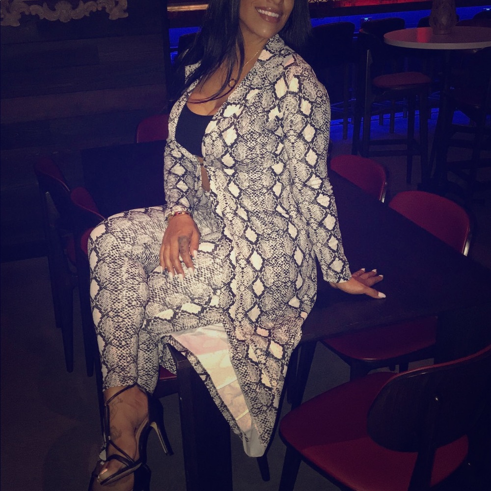 Long snake print jacket with matching pants set